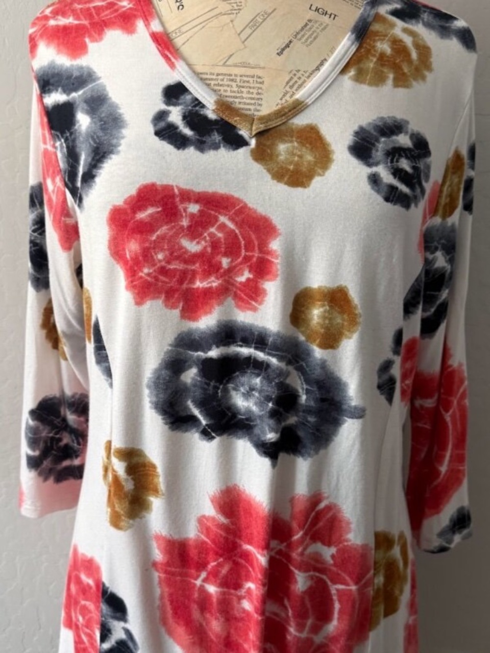 PARSLEY & SAGE Watercolor Florals 3/4 Sleeve Tunic Top L